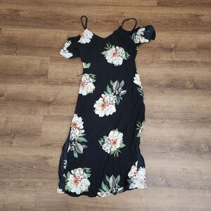 Topshop Floral Print Cold Shoulder Midi Dress